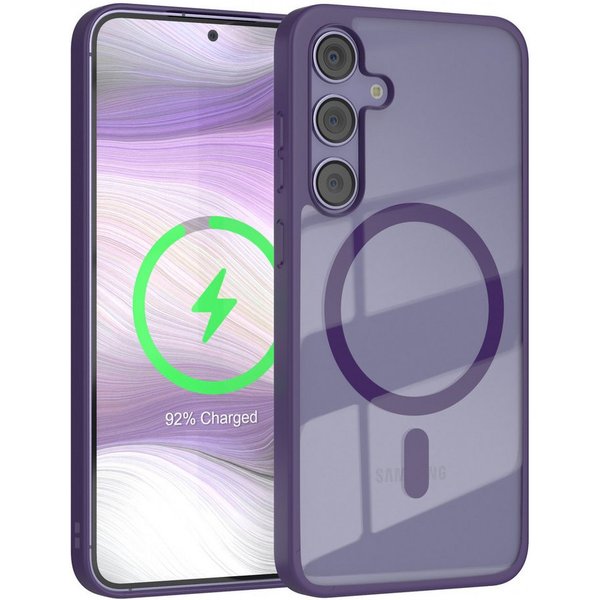 EAZY CASE Handyhülle Transparente Hülle mit MagSafe Galaxy S24 Plus 6,7 Zoll, Hülle mit Kameraschutz, Smart Case kompatibel mit Magsafe, Violett