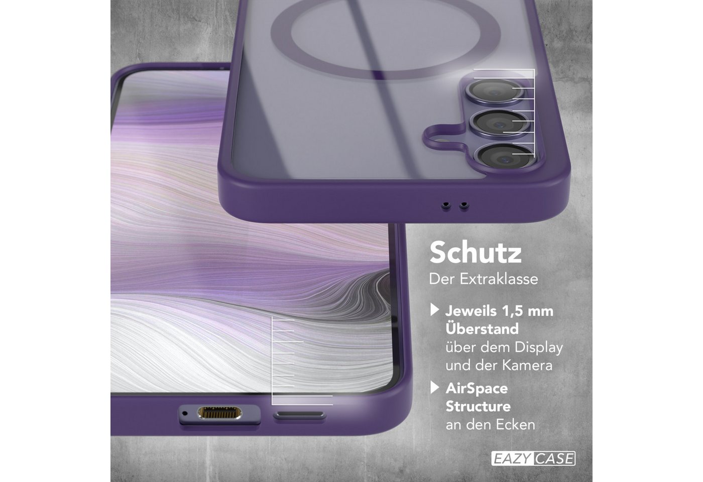 EAZY CASE Handyhülle Transparente Hülle mit MagSafe Galaxy S24 Plus 6,7 Zoll, Hülle mit Kameraschutz, Smart Case kompatibel mit Magsafe, Violett – Bild 4 von 5