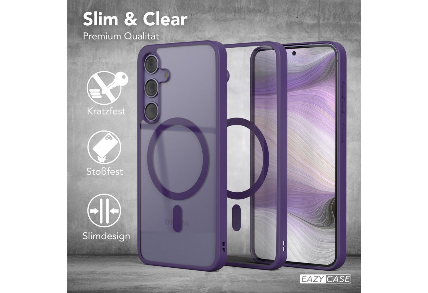 EAZY CASE Handyhülle Transparente Hülle mit MagSafe Galaxy S24 Plus 6,7 Zoll, Hülle mit Kameraschutz, Smart Case kompatibel mit Magsafe, Violett – Bild 5 von 5
