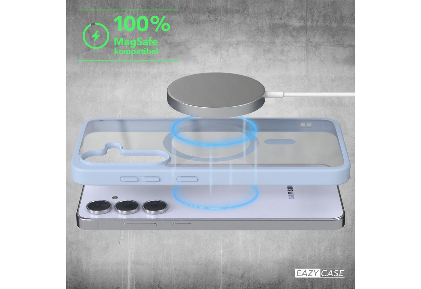 EAZY CASE Handyhülle Transparente Hülle mit MagSafe Galaxy S25 FE 6,7 Zoll, Softcase, Schutzhülle mit Displayschutz, stoßfest, kratzfest, Hellblau – Bild 3 von 5
