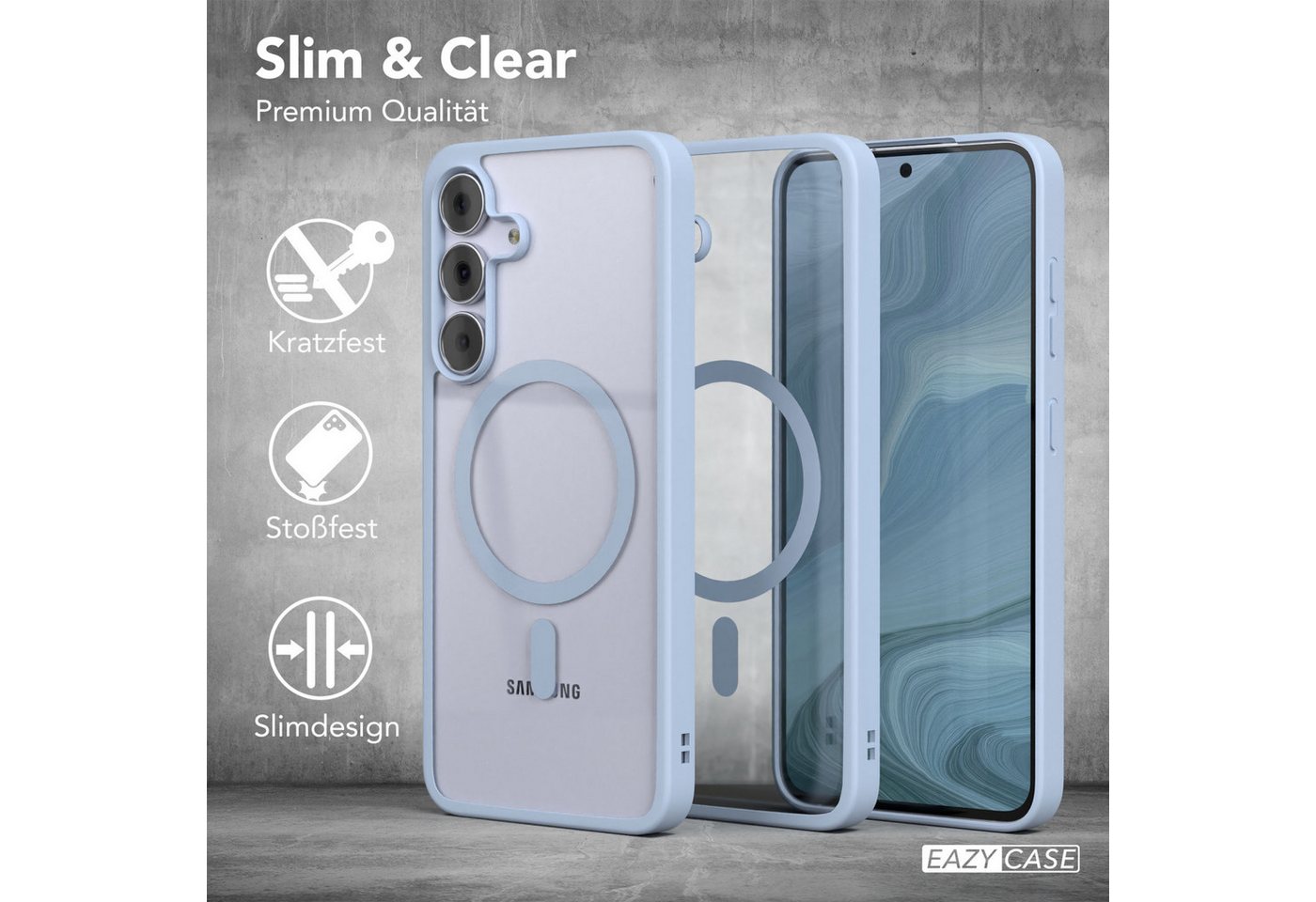 EAZY CASE Handyhülle Transparente Hülle mit MagSafe Galaxy S25 FE 6,7 Zoll, Softcase, Schutzhülle mit Displayschutz, stoßfest, kratzfest, Hellblau – Bild 5 von 5