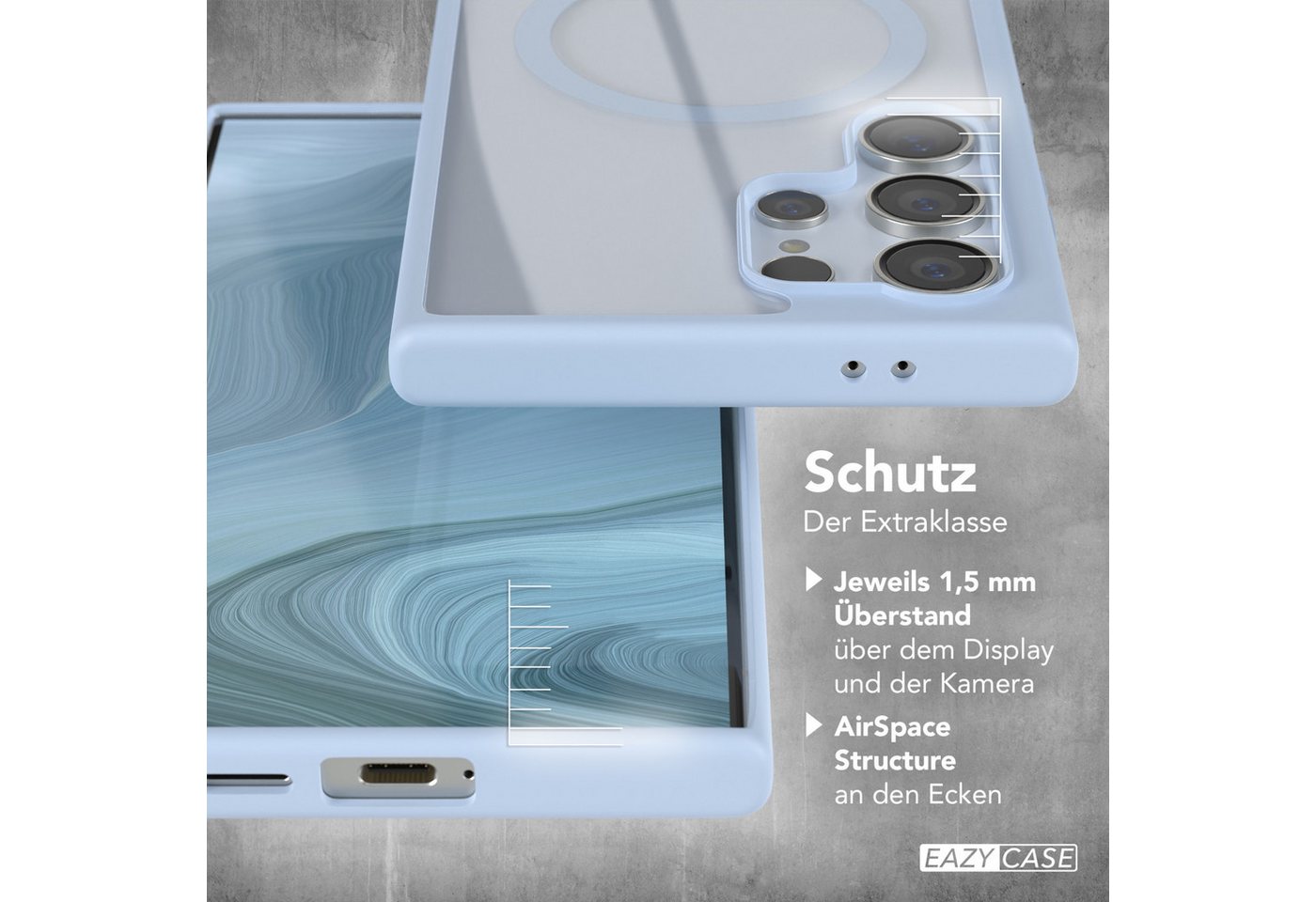 EAZY CASE Handyhülle Transparente Hülle mit MagSafe Galaxy S24 Ultra 6,8 Zoll, Softcase, Schutzhülle mit Displayschutz, stoßfest, kratzfest, Hellblau – Bild 4 von 5