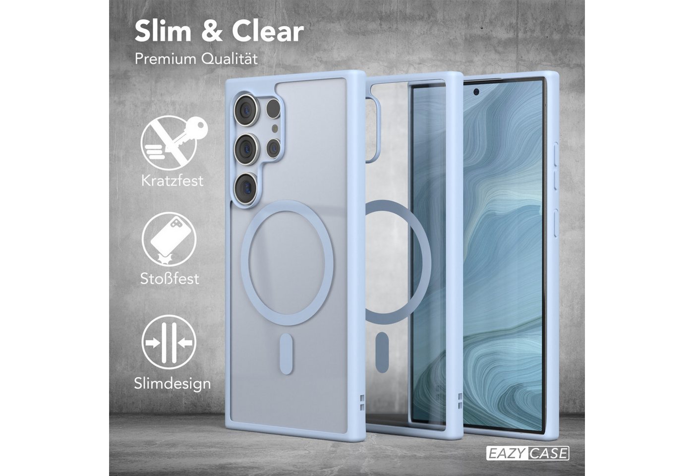 EAZY CASE Handyhülle Transparente Hülle mit MagSafe Galaxy S24 Ultra 6,8 Zoll, Softcase, Schutzhülle mit Displayschutz, stoßfest, kratzfest, Hellblau – Bild 5 von 5