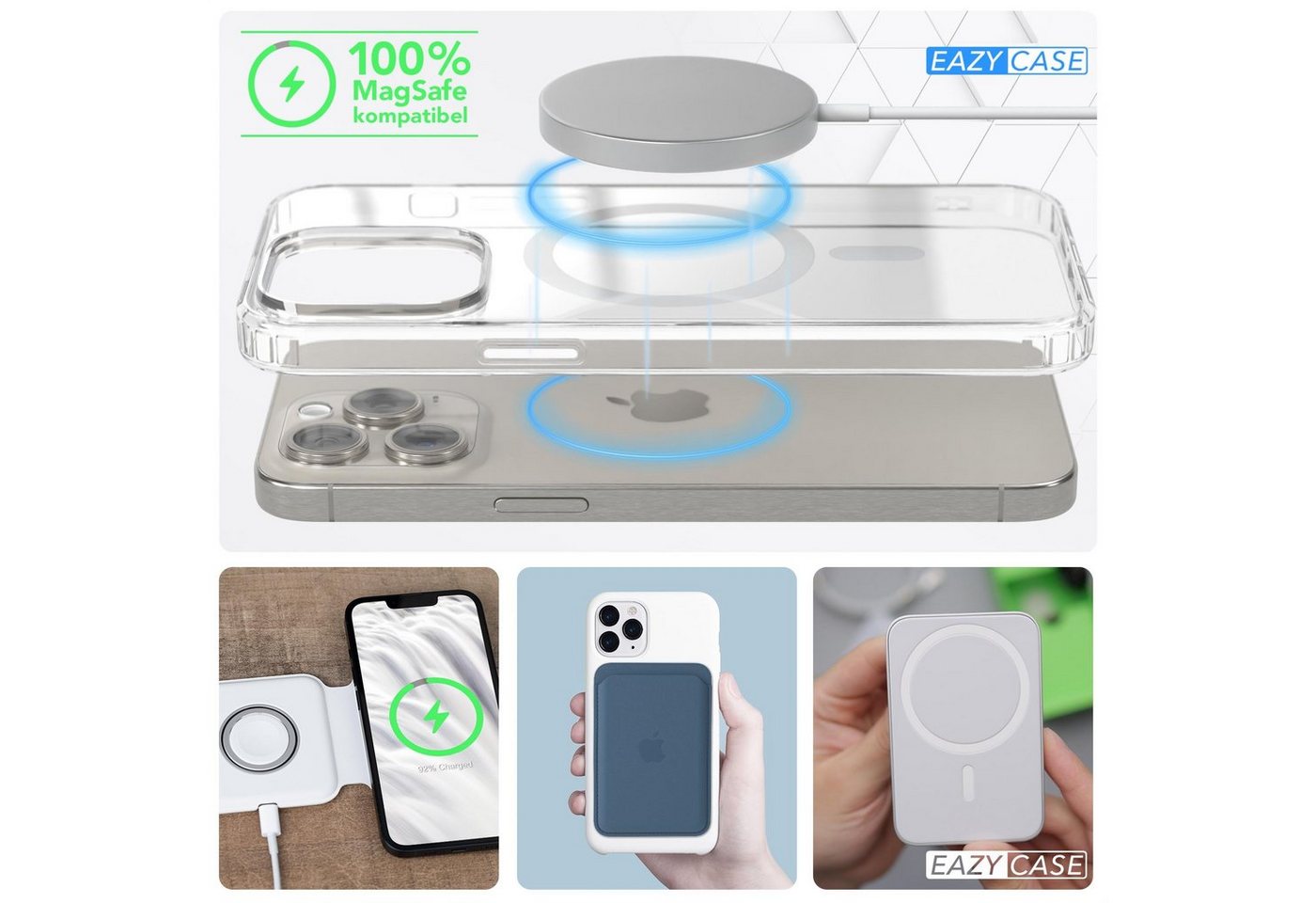 EAZY CASE Handyhülle Transparente Hülle mit MagSafe iPhone 15 Pro Max 6,7 Zoll, Back Cover, Bumper Case, Handy Schutzhülle Kameraschutz, Durchsichtig – Bild 3 von 5