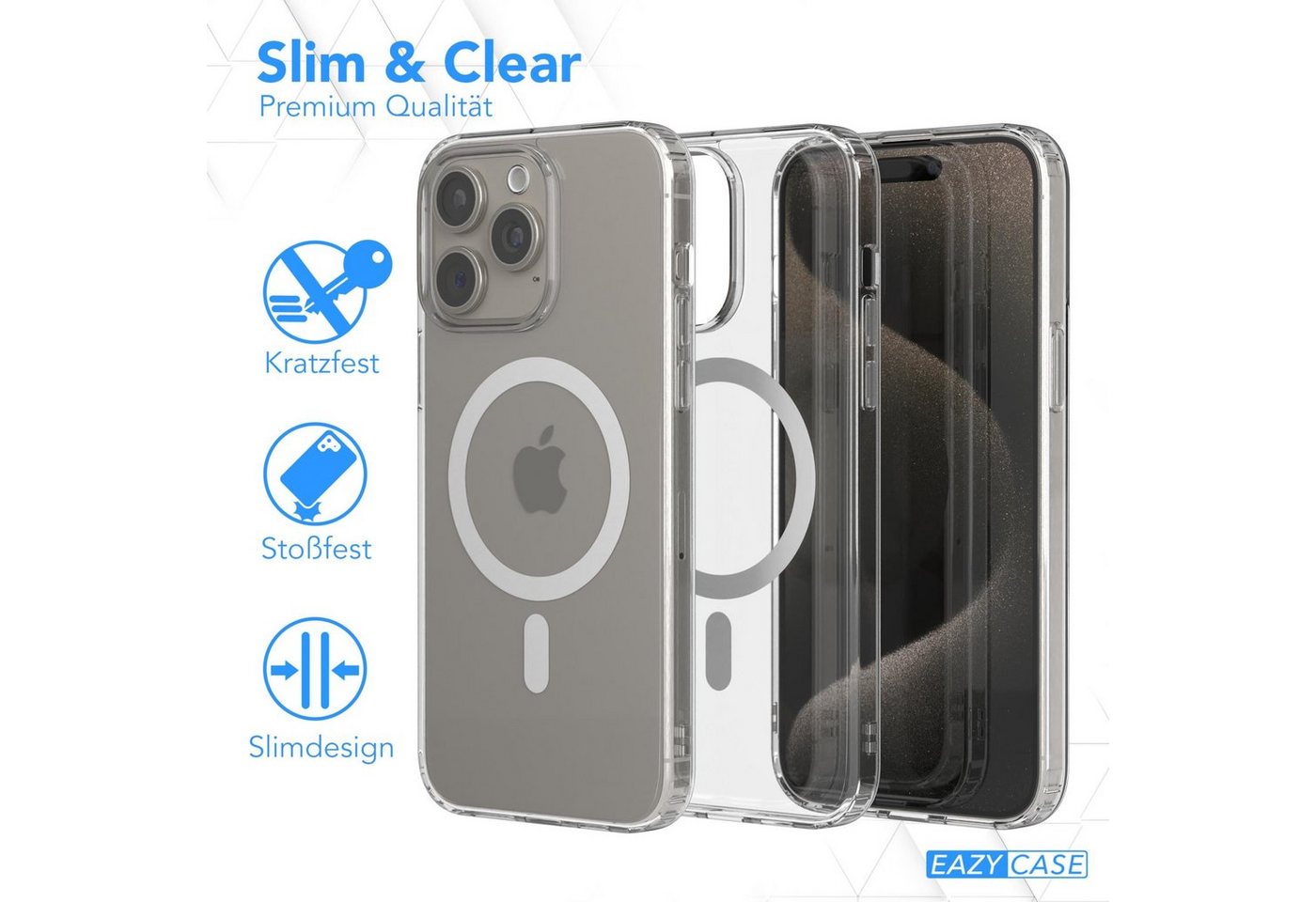 EAZY CASE Handyhülle Transparente Hülle mit MagSafe iPhone 15 Pro Max 6,7 Zoll, Back Cover, Bumper Case, Handy Schutzhülle Kameraschutz, Durchsichtig – Bild 5 von 5