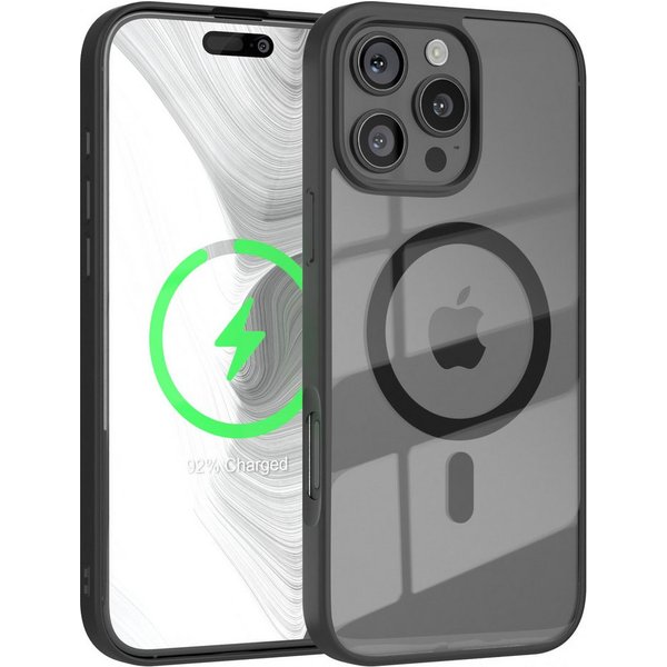 EAZY CASE Handyhülle Transparente Hülle mit MagSafe iPhone 16 Pro Max 6,9 Zoll, Qi Charging kompatibel, Silicon Case, Slimcover Displayschutz, Schwarz