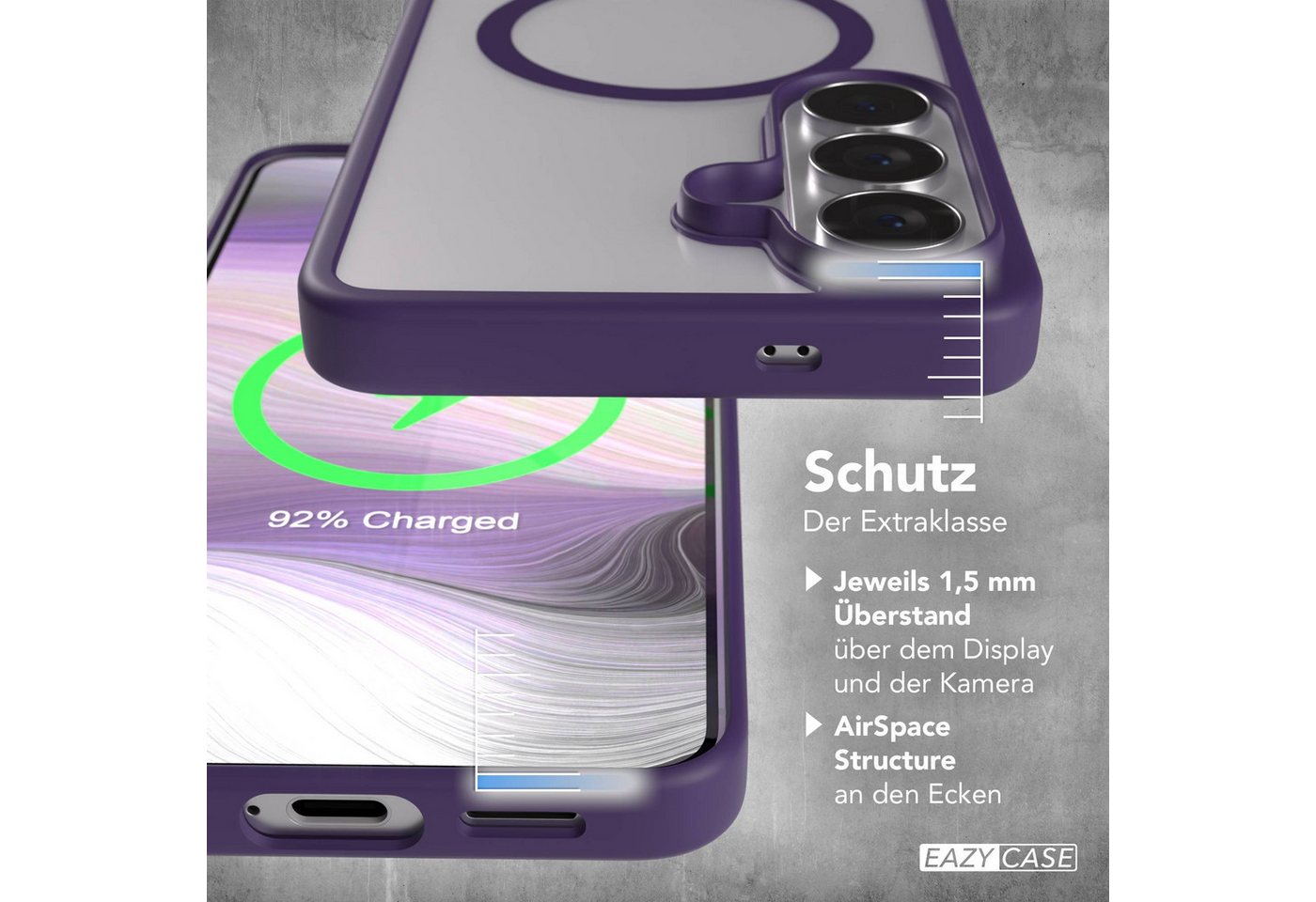 EAZY CASE Handyhülle Transparente Hülle mit MagSafe Samsung Galaxy S26 6,3 Zoll, Hülle mit Kameraschutz, Smart Case kompatibel mit Magsafe, Violett – Bild 4 von 5