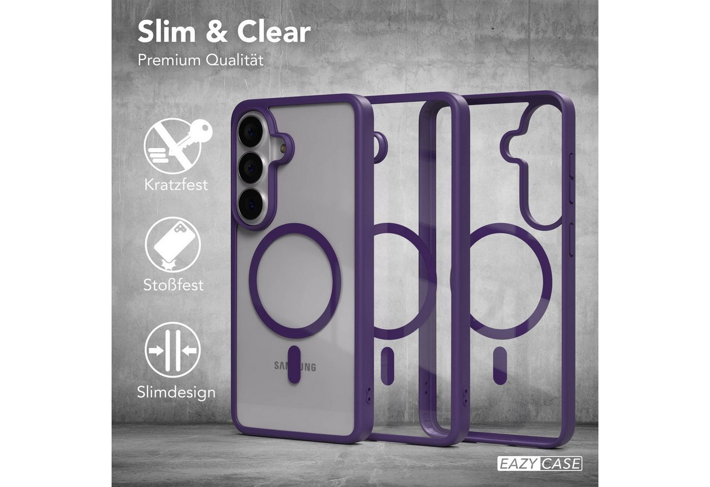 EAZY CASE Handyhülle Transparente Hülle mit MagSafe Samsung Galaxy S26 6,3 Zoll, Hülle mit Kameraschutz, Smart Case kompatibel mit Magsafe, Violett – Bild 5 von 5