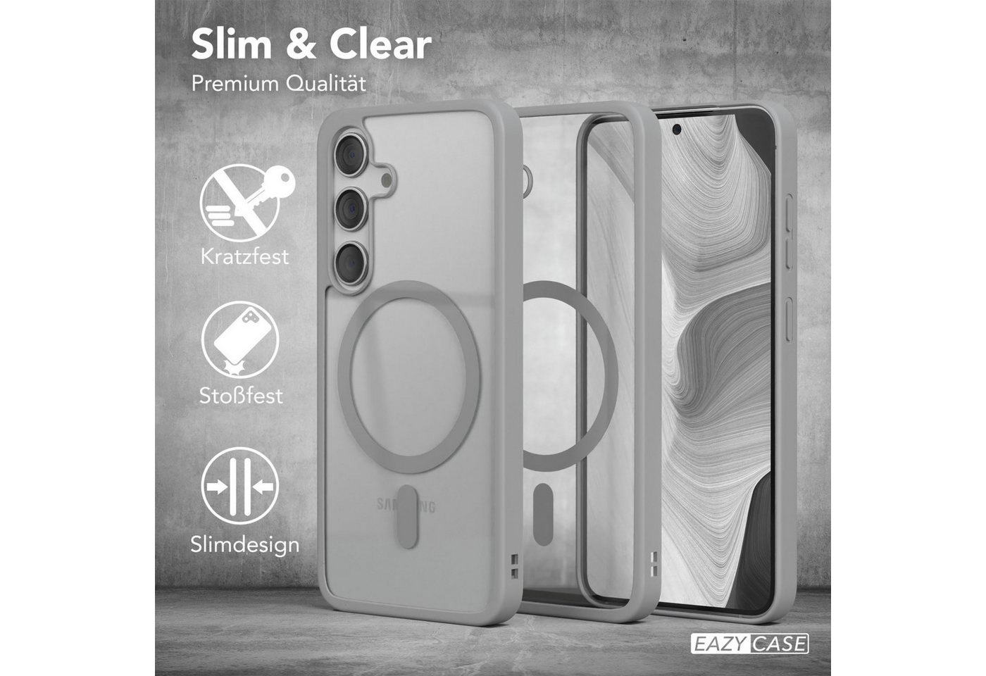 EAZY CASE Handyhülle Transparente Hülle mit MagSafe Samsung Galaxy S24 6,2 Zoll, Back Cover Slimcover mit Displayschutz, Magsafefunktion, Bumper-Hülle – Bild 5 von 5