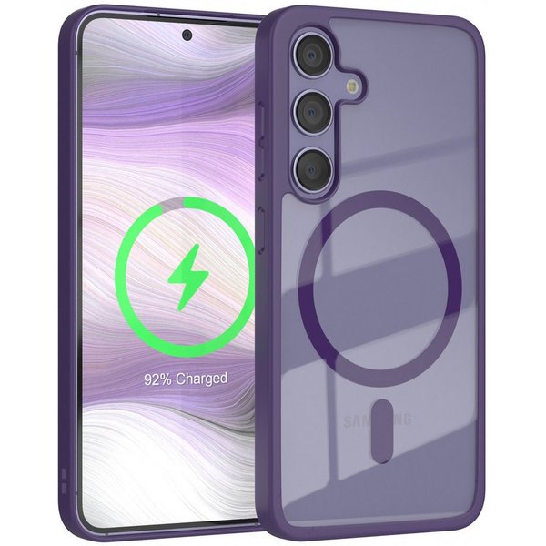EAZY CASE Handyhülle Transparente Hülle mit MagSafe Samsung Galaxy S24 6,2 Zoll, Hülle mit Kameraschutz, Smart Case kompatibel mit Magsafe, Violett