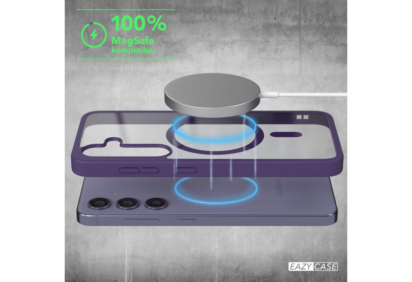 EAZY CASE Handyhülle Transparente Hülle mit MagSafe Samsung Galaxy S24 6,2 Zoll, Hülle mit Kameraschutz, Smart Case kompatibel mit Magsafe, Violett – Bild 3 von 5