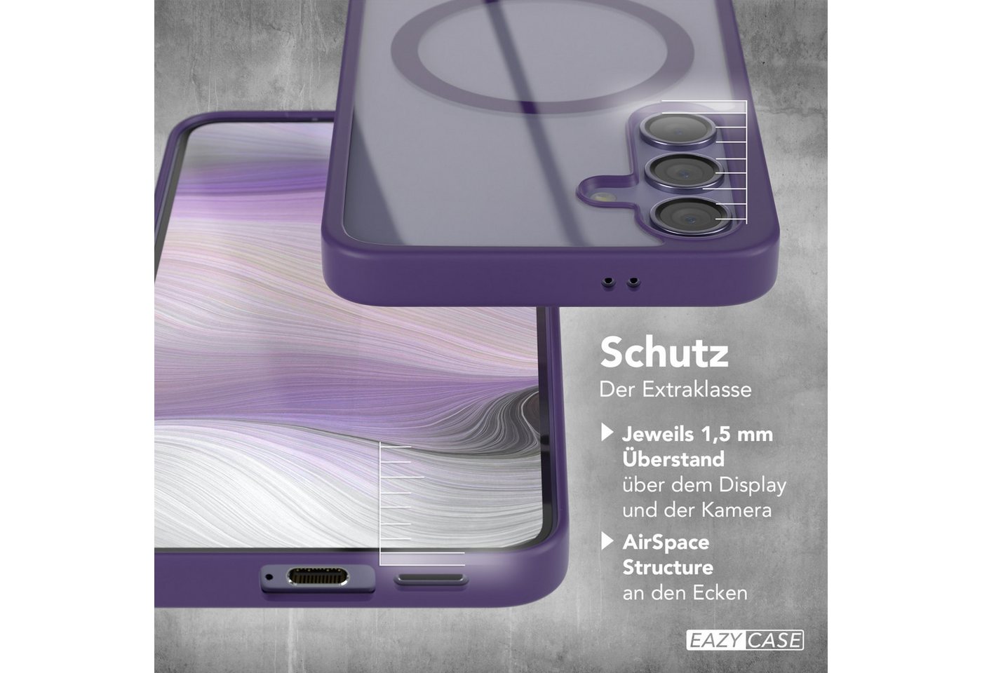 EAZY CASE Handyhülle Transparente Hülle mit MagSafe Samsung Galaxy S24 6,2 Zoll, Hülle mit Kameraschutz, Smart Case kompatibel mit Magsafe, Violett – Bild 4 von 5
