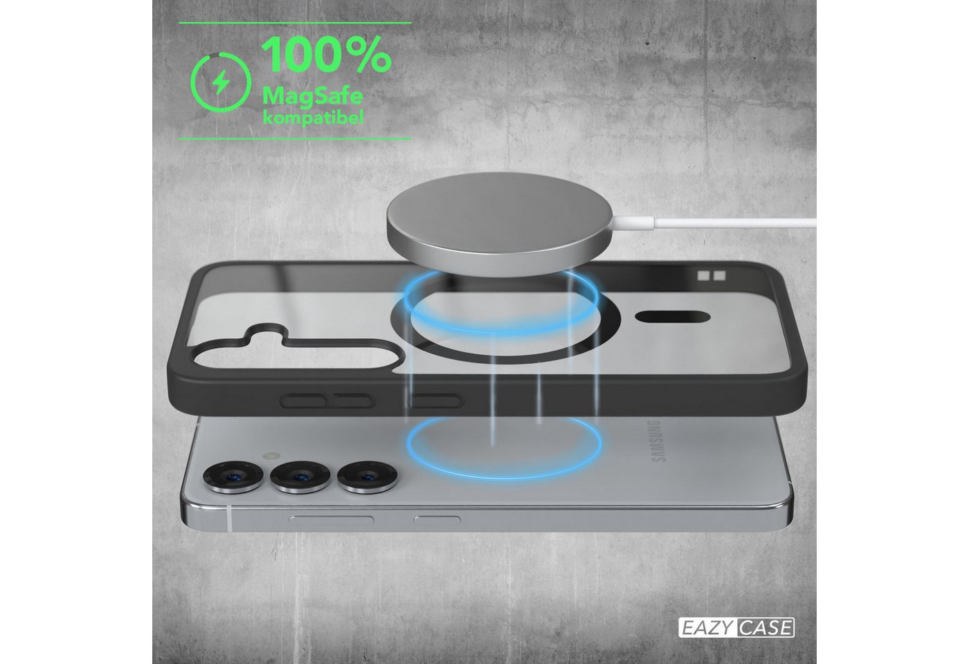 EAZY CASE Handyhülle Transparente Hülle mit MagSafe Samsung Galaxy S25 6,2 Zoll, Qi Charging kompatibel, Silicon Case, Slimcover Displayschutz, Schwarz – Bild 3 von 5
