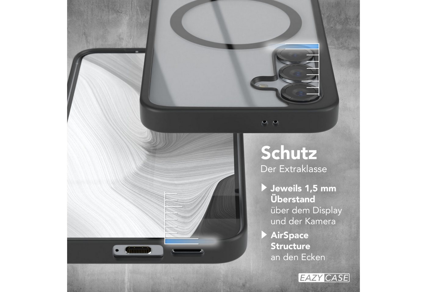 EAZY CASE Handyhülle Transparente Hülle mit MagSafe Samsung Galaxy S25 6,2 Zoll, Qi Charging kompatibel, Silicon Case, Slimcover Displayschutz, Schwarz – Bild 4 von 5