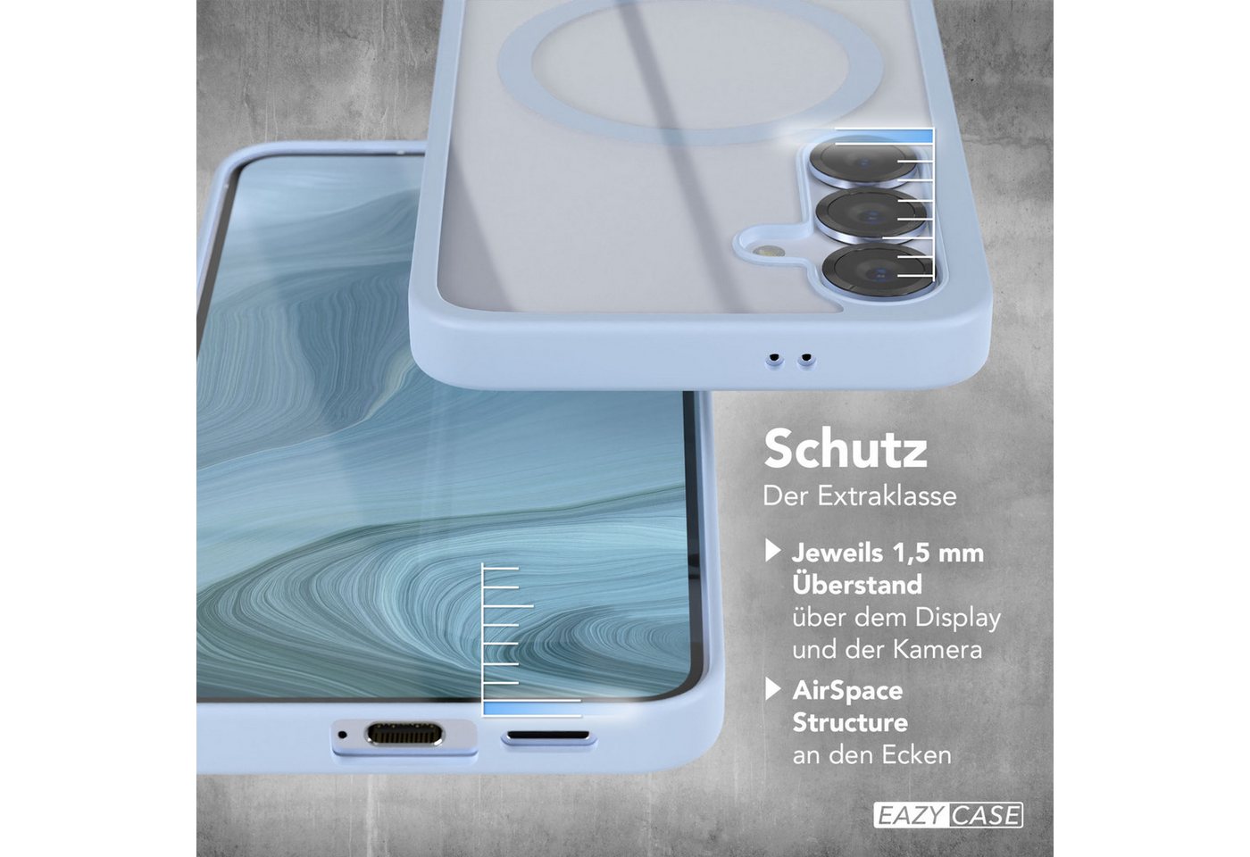 EAZY CASE Handyhülle Transparente Hülle mit MagSafe Samsung Galaxy S25 6,2 Zoll, Softcase, Schutzhülle mit Displayschutz, stoßfest, kratzfest, Hellblau – Bild 4 von 5