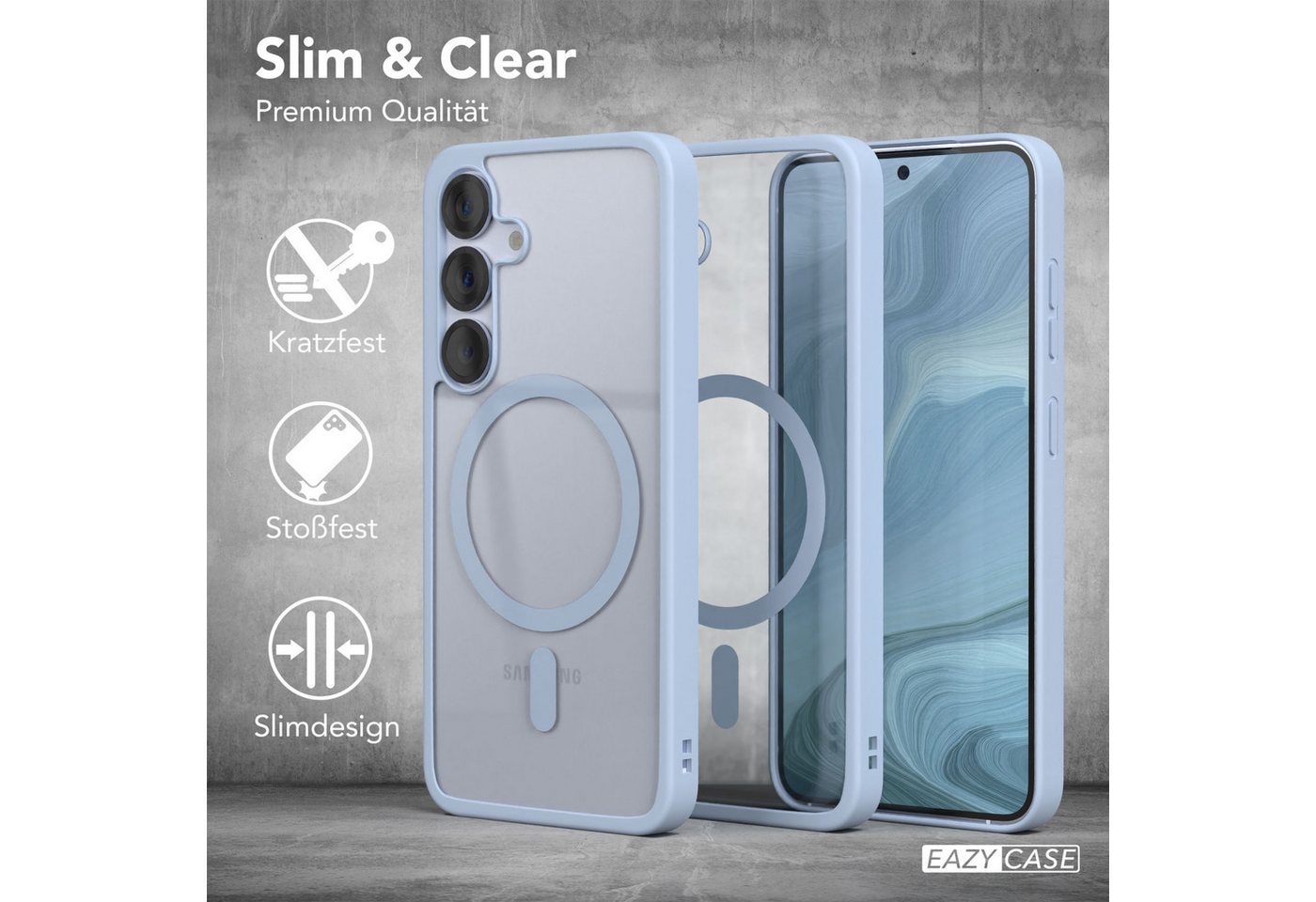 EAZY CASE Handyhülle Transparente Hülle mit MagSafe Samsung Galaxy S25 6,2 Zoll, Softcase, Schutzhülle mit Displayschutz, stoßfest, kratzfest, Hellblau – Bild 5 von 5