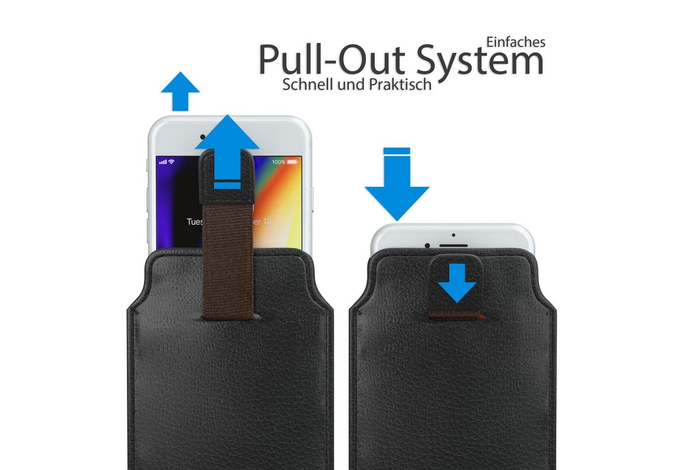 EAZY CASE Handyhülle Universal Pull-Out Case M max. 6,8-13,8 cm, Tasche Pull Out Case Kartenfach Etui Vintage Look Klapptasche Schwarz – Bild 3 von 5
