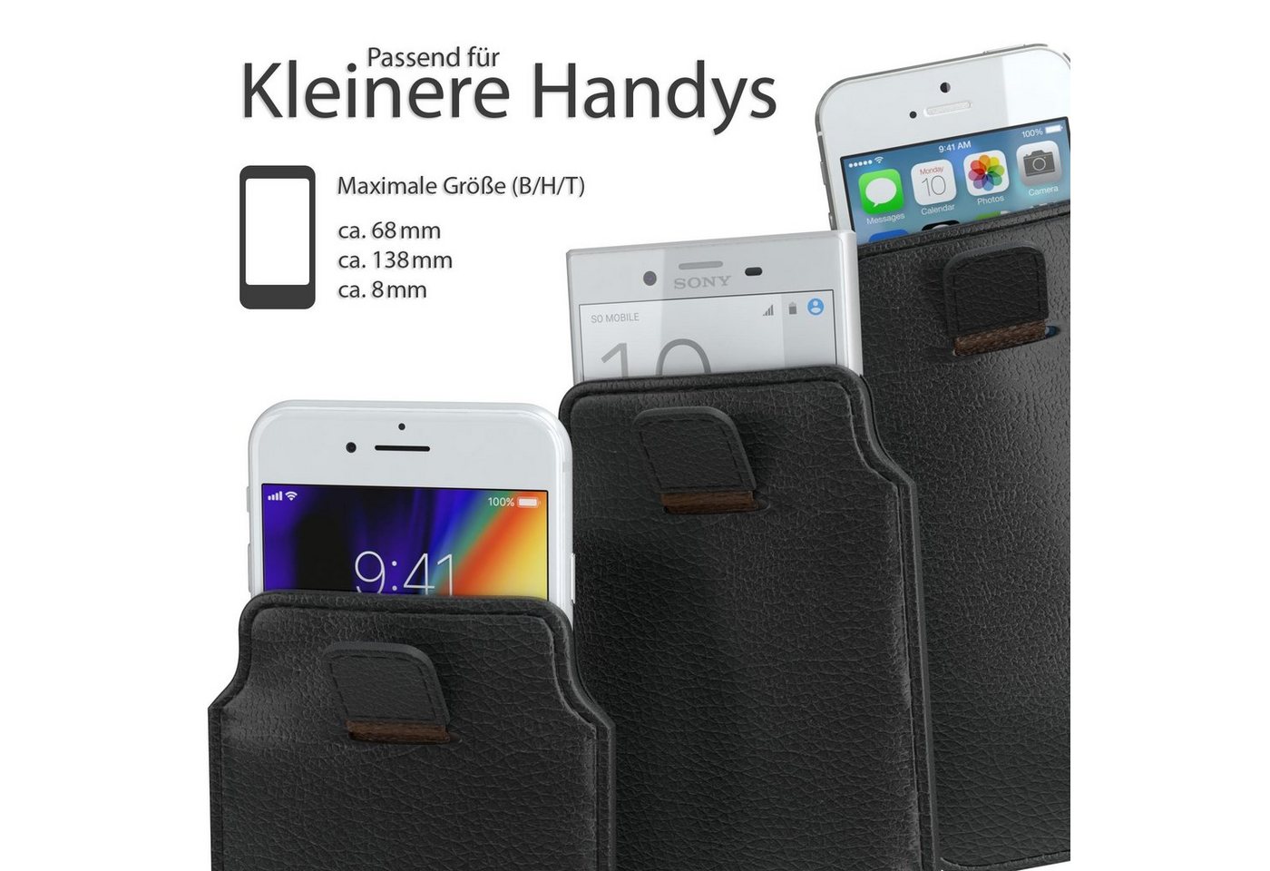 EAZY CASE Handyhülle Universal Pull-Out Case M max. 6,8-13,8 cm, Tasche Pull Out Case Kartenfach Etui Vintage Look Klapptasche Schwarz – Bild 5 von 5