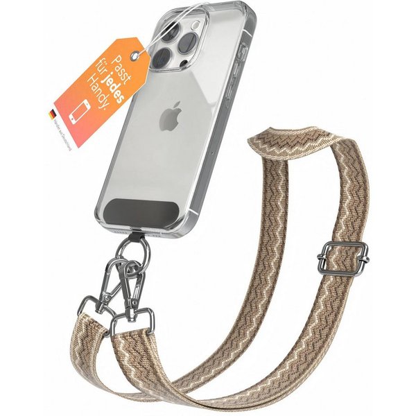 EAZY CASE Handykette Universal für alle Smartphones Boho/Wave/Leo Style, Kette zum Umhängen Universal Wave Style Smartphonekette Kordel Braun