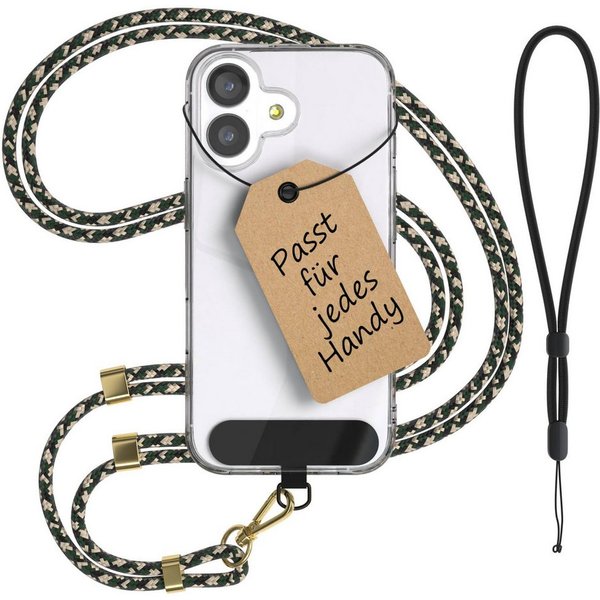 EAZY CASE Handykette Universal Handykette für alle Modelle zum Umhängen, Handykordel für Handytasche Halsband für Smartphone Etui Grün Beige