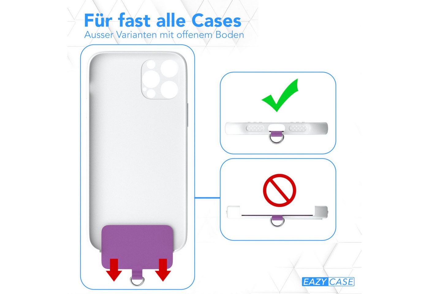 EAZY CASE Handykette Universal Handykette mit Breitband, Umhängetasche Bag kombinierbare Handyhülle abnehmbares Band Violett – Bild 5 von 5