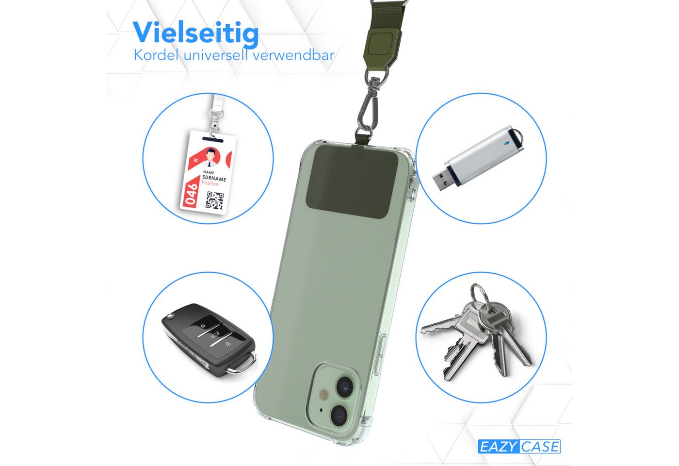 EAZY CASE Handykette Universal Handykette mit Breitband, Universal Handykette Band Chain Kordel wechselbar mit Karabiner Grün – Bild 3 von 5