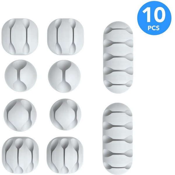 EAZY CASE Kabelführung 10x Kabelmanagement Mix Set, Clips Kabelmanager Kabel Fixierung Kabel Organizer Schreibtisch Weiß