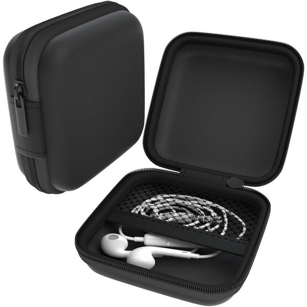EAZY CASE Kopfhörer-Schutzhülle Universal Tasche für In-Ear Kopfhörer mit Netzfach, Tasche für Kopfhörer mit Netzfach Hardcase Schutztasche klein Schwarz
