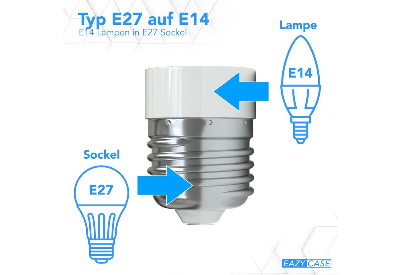 EAZY CASE Lampenfassung Lampensockel E27 auf E14, (Spar-Set), Lampenadapter E27 zu E14 Adapter LED Halogen Energiesparlampen – Bild 2 von 5