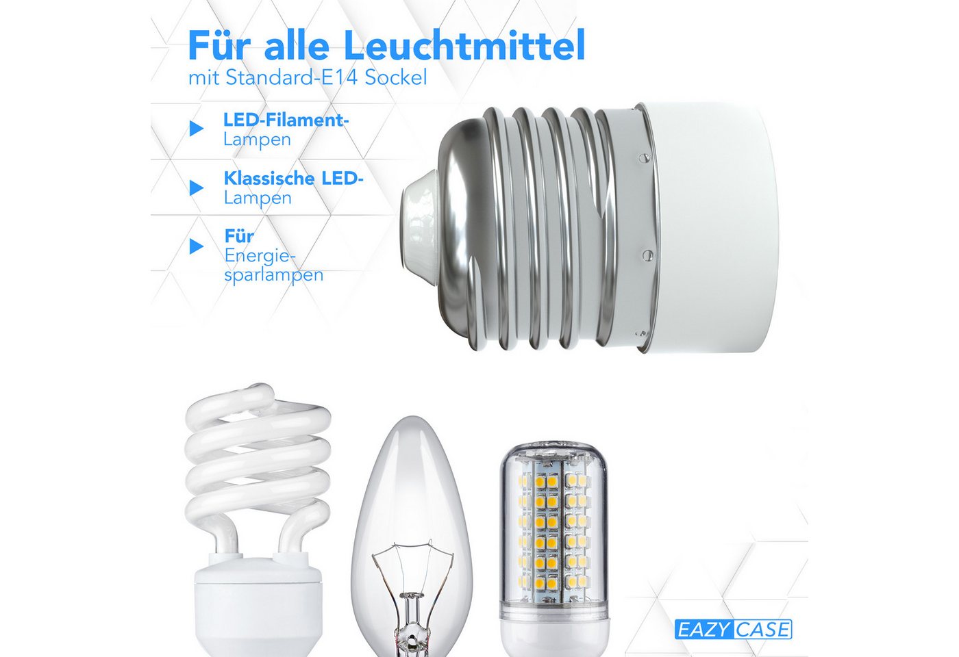 EAZY CASE Lampenfassung Lampensockel E27 auf E14, (Spar-Set), Lampenadapter E27 zu E14 Adapter LED Halogen Energiesparlampen – Bild 4 von 5