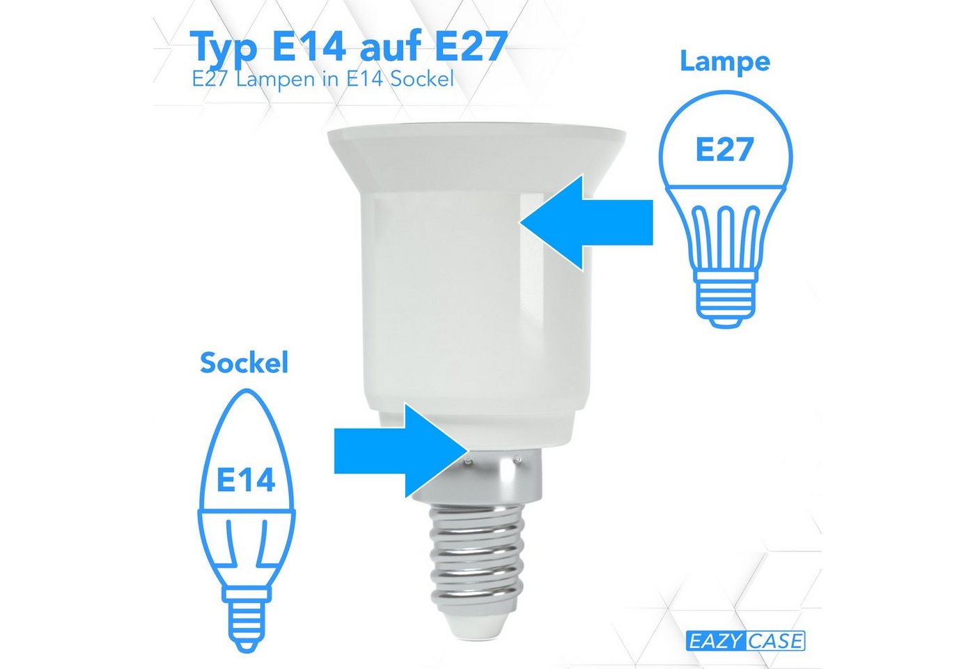 EAZY CASE Lampenfassung Lampensockel Sets E14 auf E27 Adapter Fassung Lampe Stecker Glühbirne, (Spar-Set), Lampenadapter E14 zu E27 Adapter Lampen LED Halogen E – Bild 2 von 5