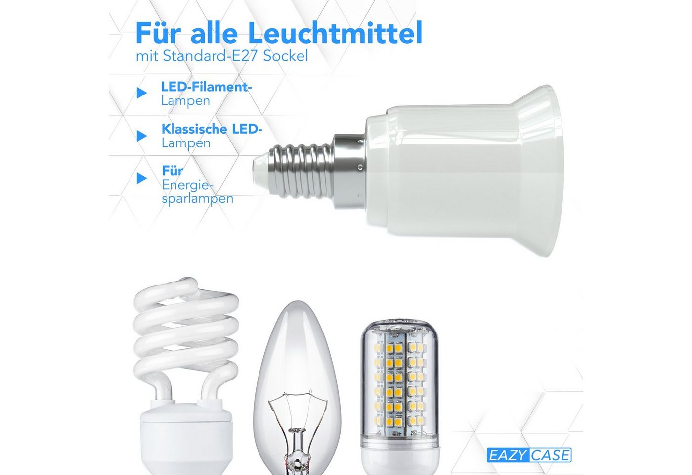 EAZY CASE Lampenfassung Lampensockel Sets E14 auf E27 Adapter Fassung Lampe Stecker Glühbirne, (Spar-Set), Lampenadapter E14 zu E27 Adapter Lampen LED Halogen E – Bild 4 von 5