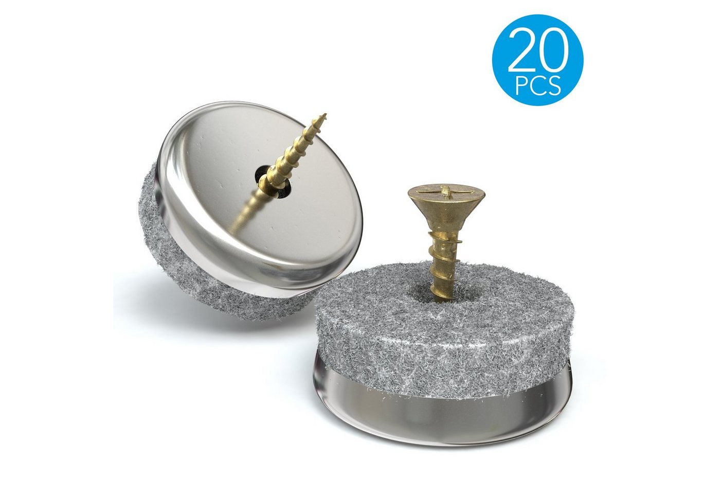 EAZY CASE Möbelfuß Filzgleiter mit Schraube, (20-St), Stuhlgleiter aus Filz Schraubend Möbelgleiter Rund Dielenschutz 25 mm – Bild 3 von 5