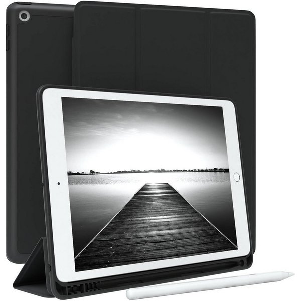 EAZY CASE Tablet-Hülle Penholder Smartcase für iPad 7. / 8. / 9. Gen. 10,2 Zoll, Hülle Schutzhülle mit Sleep Wake Up Funktion Etui zum Klappen Schwarz