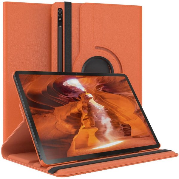 EAZY CASE Tablet-Hülle Rotation Case für Samsung Galaxy Tab S8 Plus / S7+ 12,4 Zoll, Tabletschutz robust magnetisch verstellbar Klappetui mit Deckel Orange