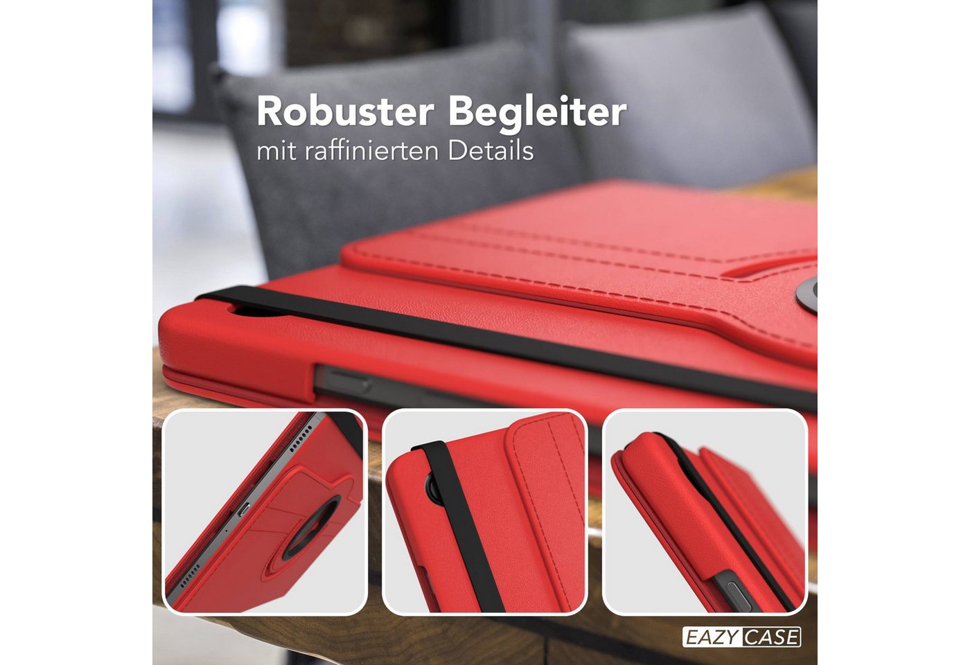 EAZY CASE Tablet-Hülle Rotationcase für Samsung Galaxy Tab A11 Plus 11 Zoll, Tabletcase Flipcover Smart kratzfest Hülle aufstellbar drehend Rot – Bild 4 von 5