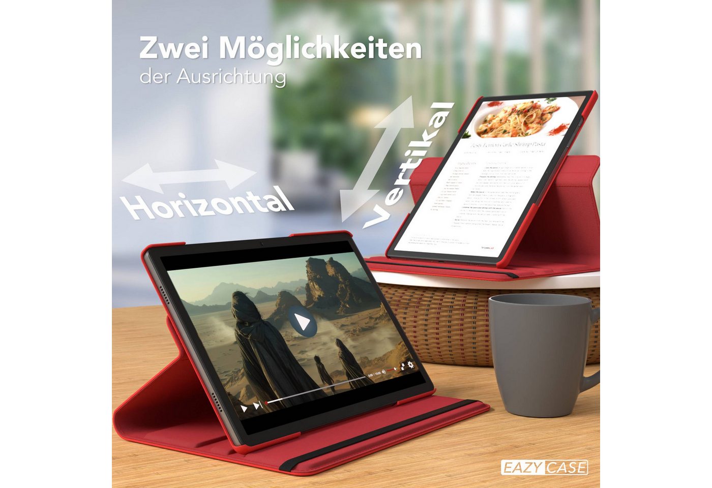 EAZY CASE Tablet-Hülle Rotationcase für Samsung Galaxy Tab A11 Plus 11 Zoll, Tabletcase Flipcover Smart kratzfest Hülle aufstellbar drehend Rot – Bild 5 von 5