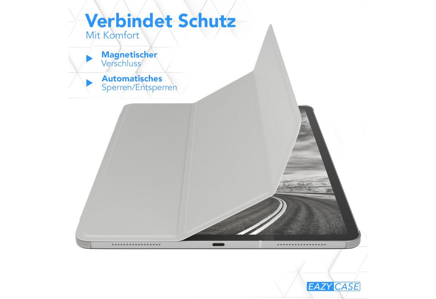 EAZY CASE Tablet-Hülle Smart Case für iPad Pro 12,9" 3./ 4./ 5./ 6. Gen. 12,9 Zoll, Tablet Case Bookcover Smart Flipcase Schutztasche magnetisch Hellgrau – Bild 3 von 5