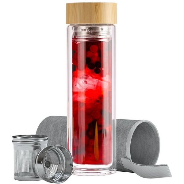 EAZY CASE Thermoflasche Thermo Trinkflasche mit Teesieb, Teeflasche Thermo Glasflasche To Go 500ml kälte hitzebeständig + Sieb