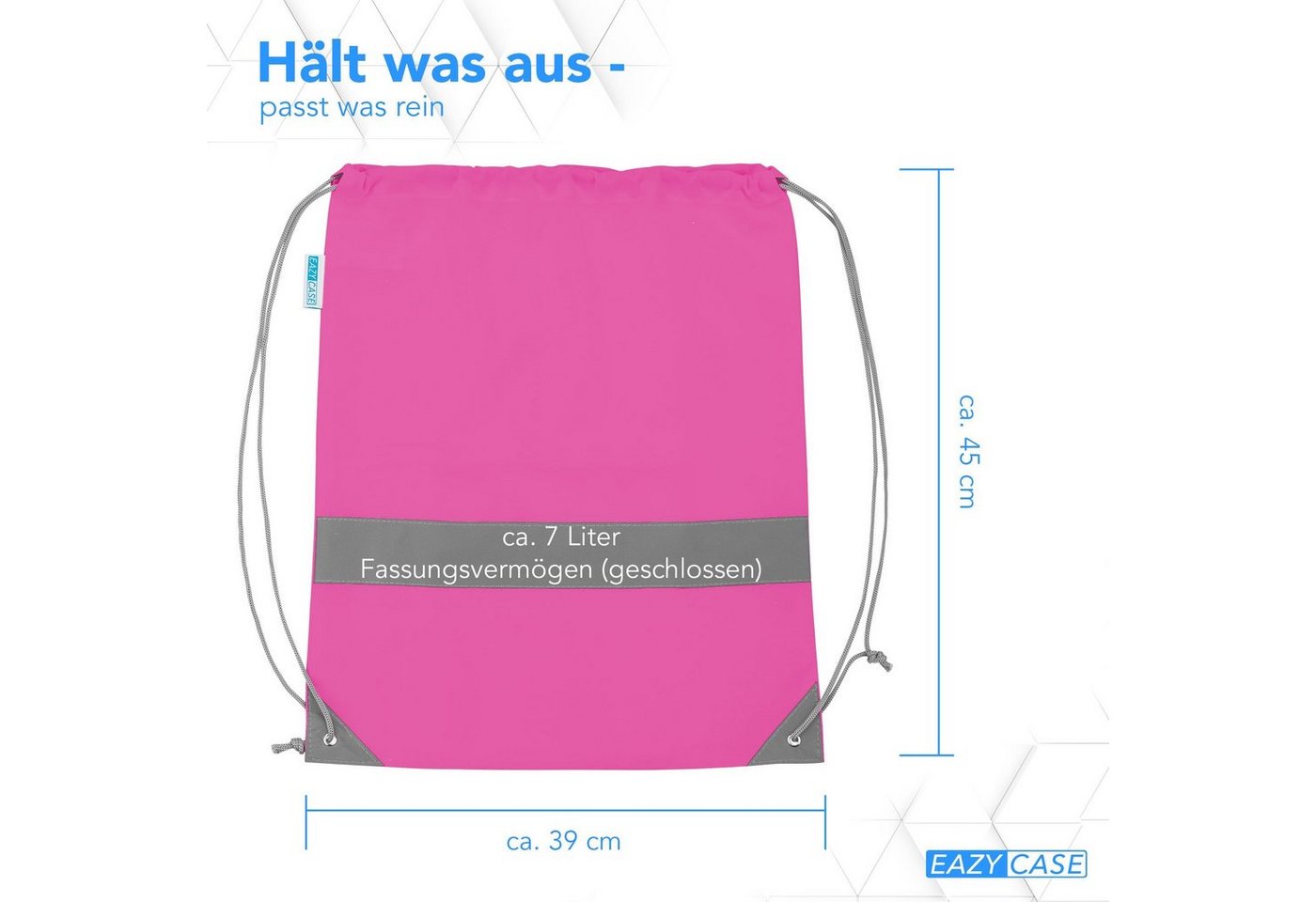 EAZY CASE Turnbeutel Turnbeutel mit Reflektoren und Tasche (mit Tasche), Turnbeutel Schulsport reflektierend Sportbeutel Festival Bag Pink – Bild 2 von 5