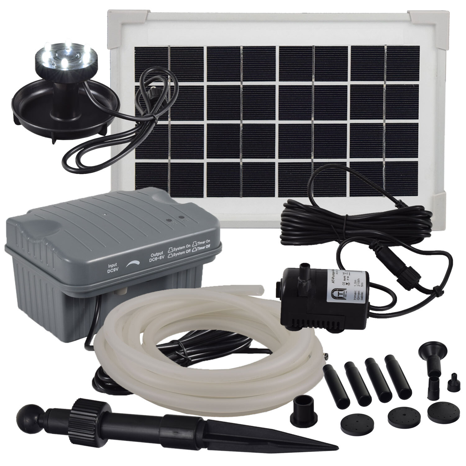 Agora-Tec® Solar Bachlauf pumpen Set mit Akku & LED & 5m Schlauch Wasserfall