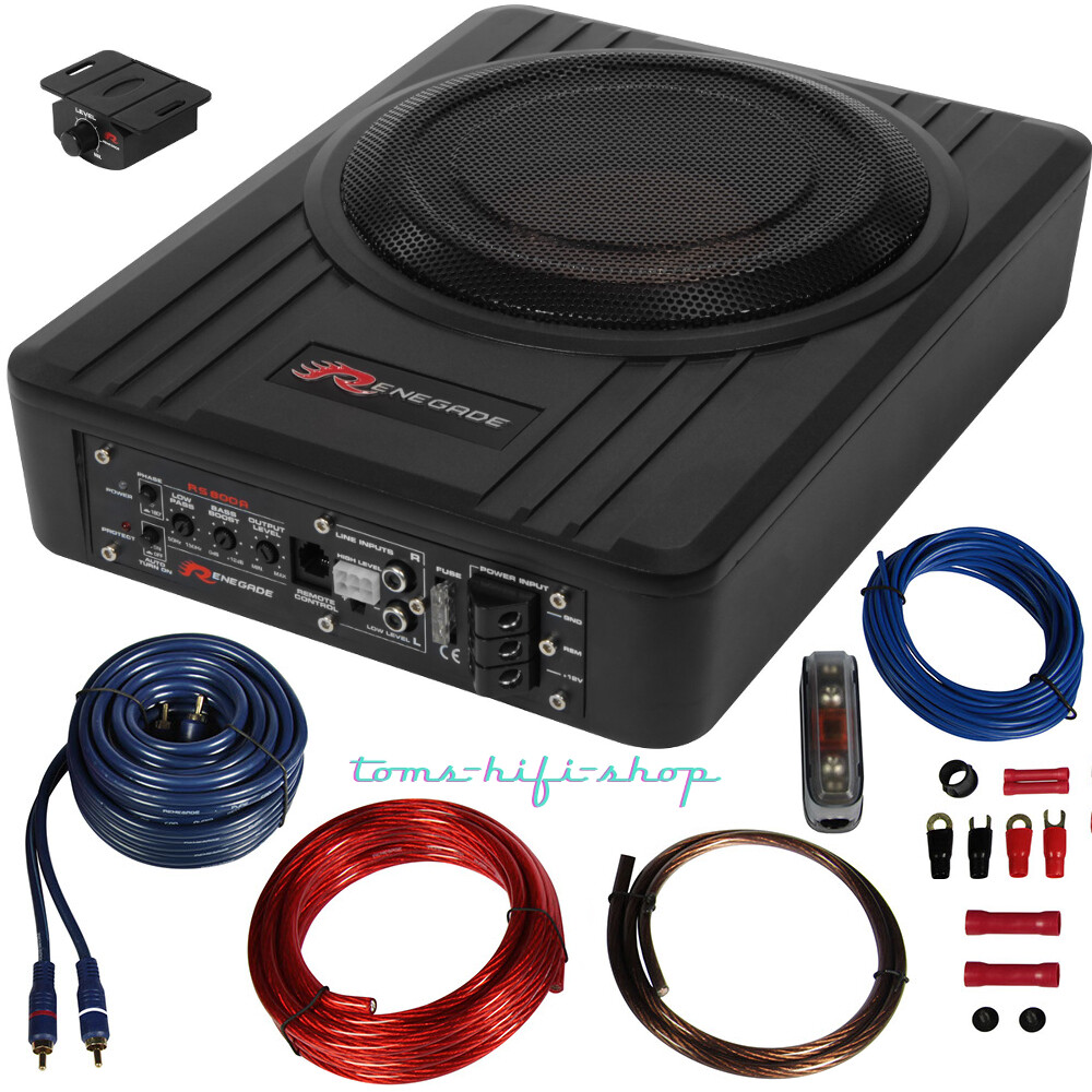 Renegade 200 Watt Untersitz-Aktiv-Subwoofer +Kabelset Auto Bassbox Aktiv RS800A