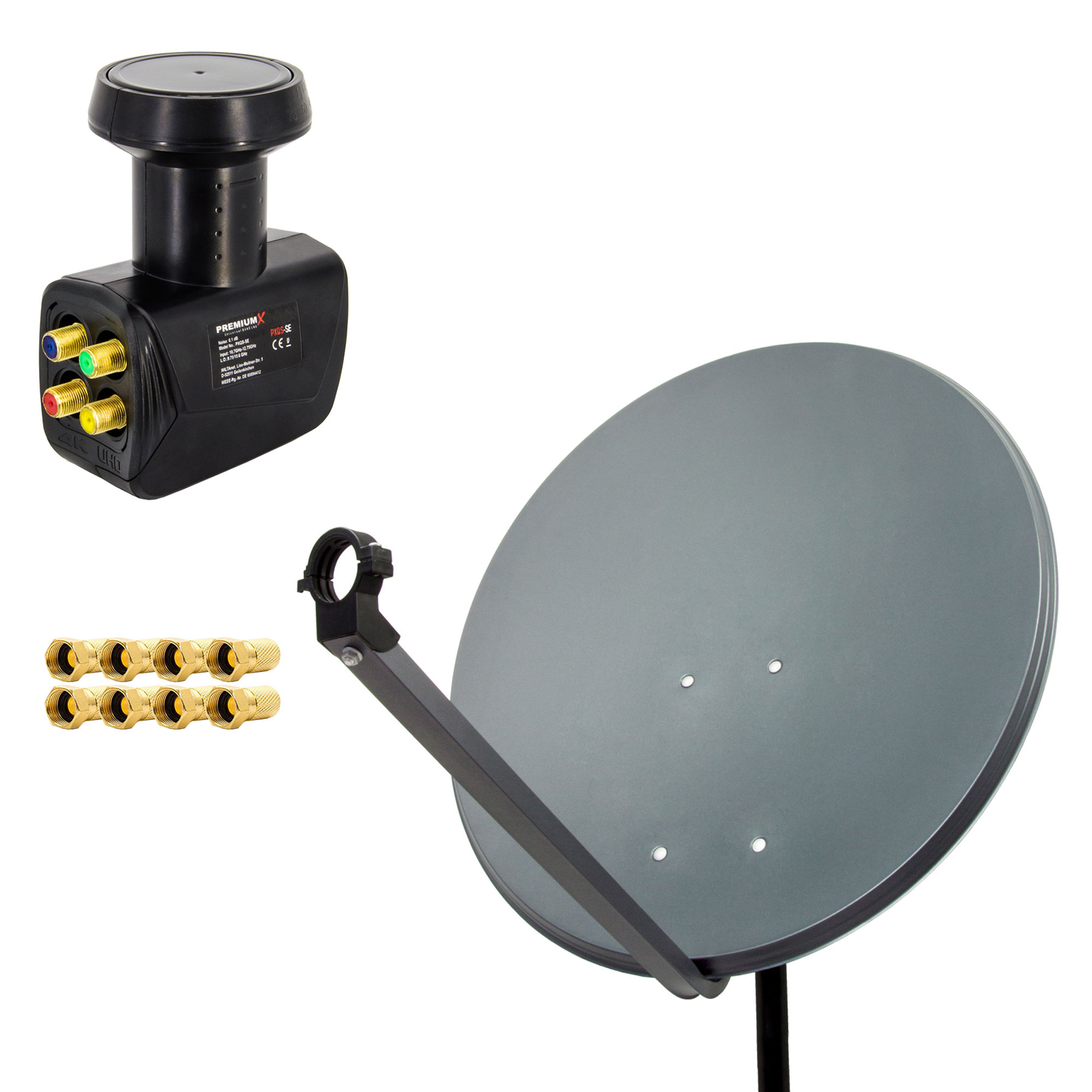 PremiumX SAT Anlage 80cm Satellitenschüssel Spiegel Antenne Quad LNB HDTV UHD 4K