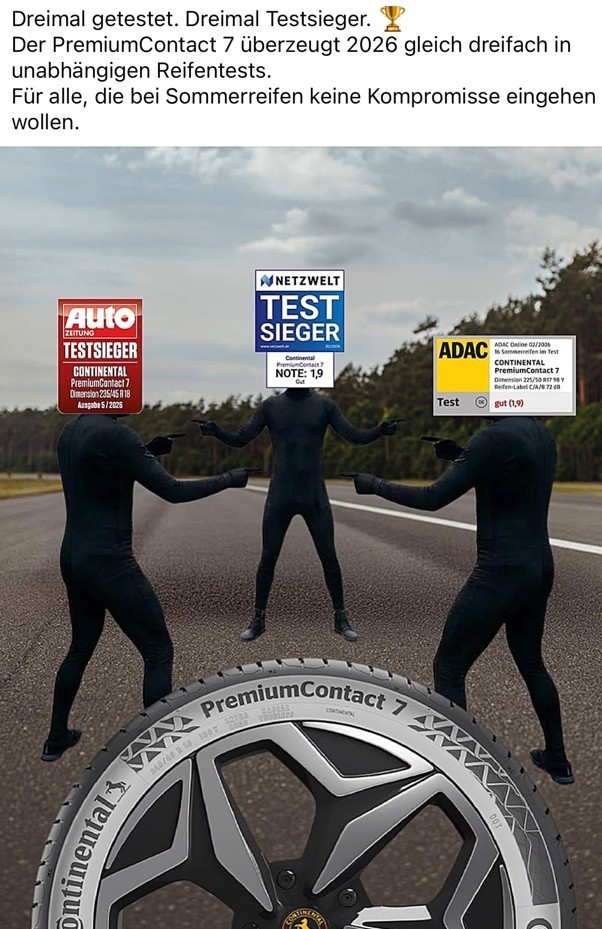 Sommerreifen 225/45R17 91Y Conti Premium Contact 7 GTÜ TESTSIEGER 2026
