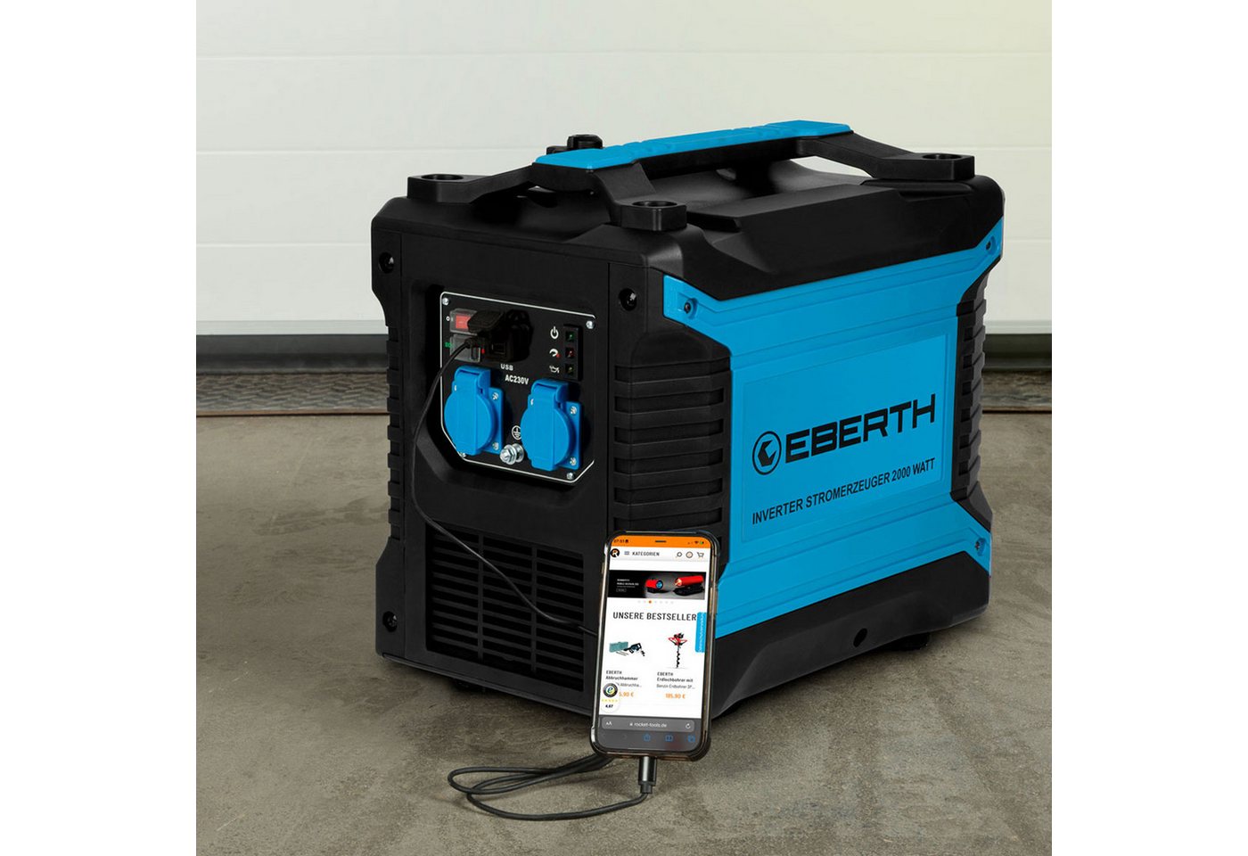 EBERTH Stromerzeuger 2000 Watt Inverter Stromerzeuger leise, 2 in kW, Notstromaggregat mit 3 PS Benzinmotor, 4-Takt – Bild 5 von 5