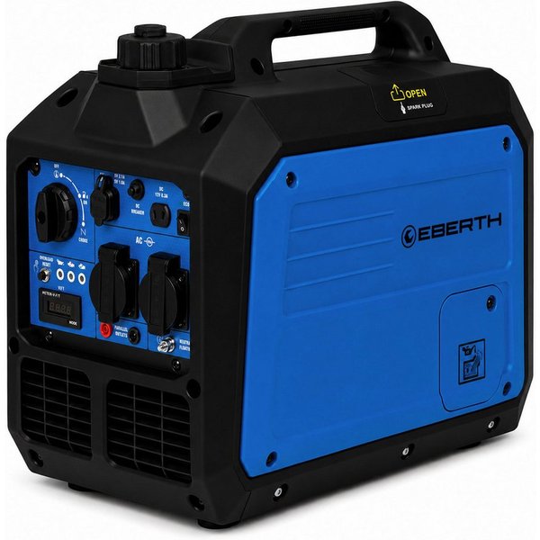 EBERTH Stromerzeuger 3500 Watt Inverter Stromerzeuger leise, Notstromaggregat Benzinmotor, 4-Takt, Stromgenerator 2x 230V Schuko, 12V und USB Anschluss