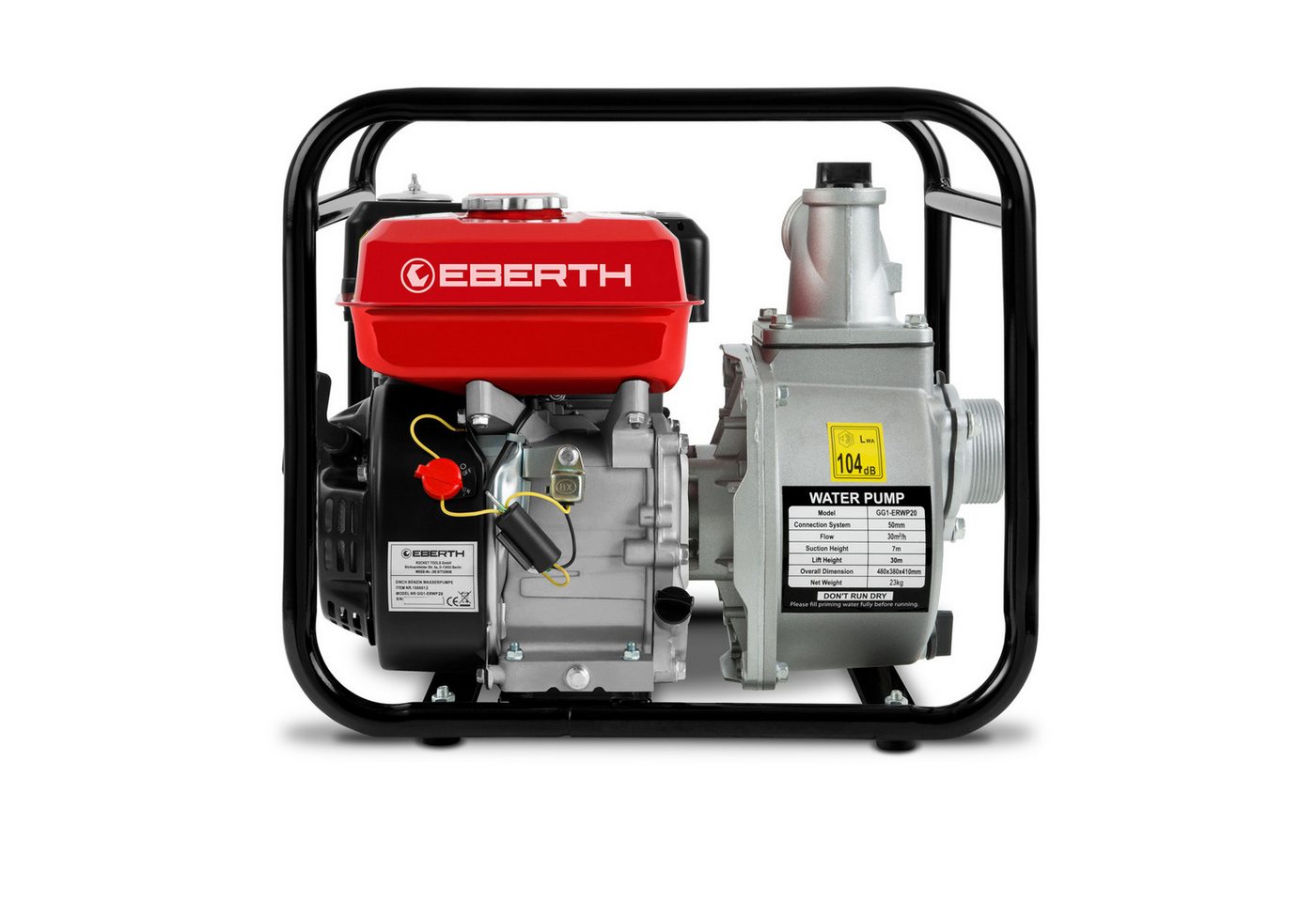 EBERTH Wasserpumpe 5,5PS, 30m Förderhöhe, 2" Anschluss, 4-Takt Garten- & Schmutzwasserpumpe – Bild 4 von 5