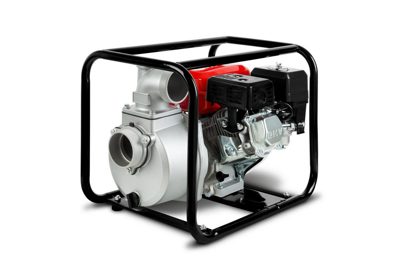 EBERTH Wasserpumpe 6,5PS mit 60.000l/h und 30m Förderhöhe, 3 Zoll Anschluss (mit 4-Takt-Motor und 7m Ansaughöhe), Benzin Pumpe, Seilzugstart, Metallfuß, Tragegr – Bild 2 von 5