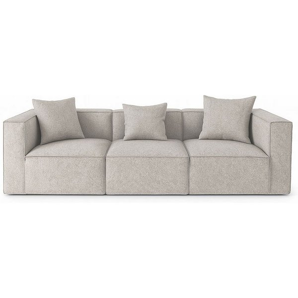 ebuy24 Sofa Box 3-Sitzer Sofa, 3 Dekokissen hellgrau.