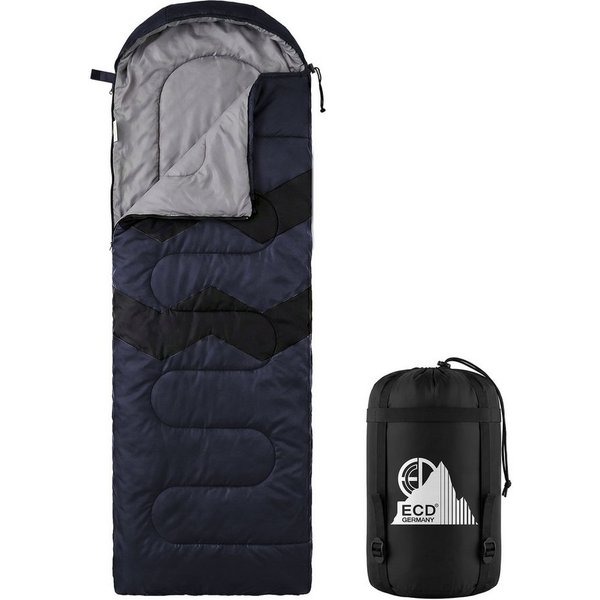 ECD Germany Deckenschlafsack Schlafsack Outdoor für Camping 210 cm Hüttenschlafsack 3 Jahreszeiten, Mumienschlafsack Dunkelblau wasserdicht kleines Packmaß leic